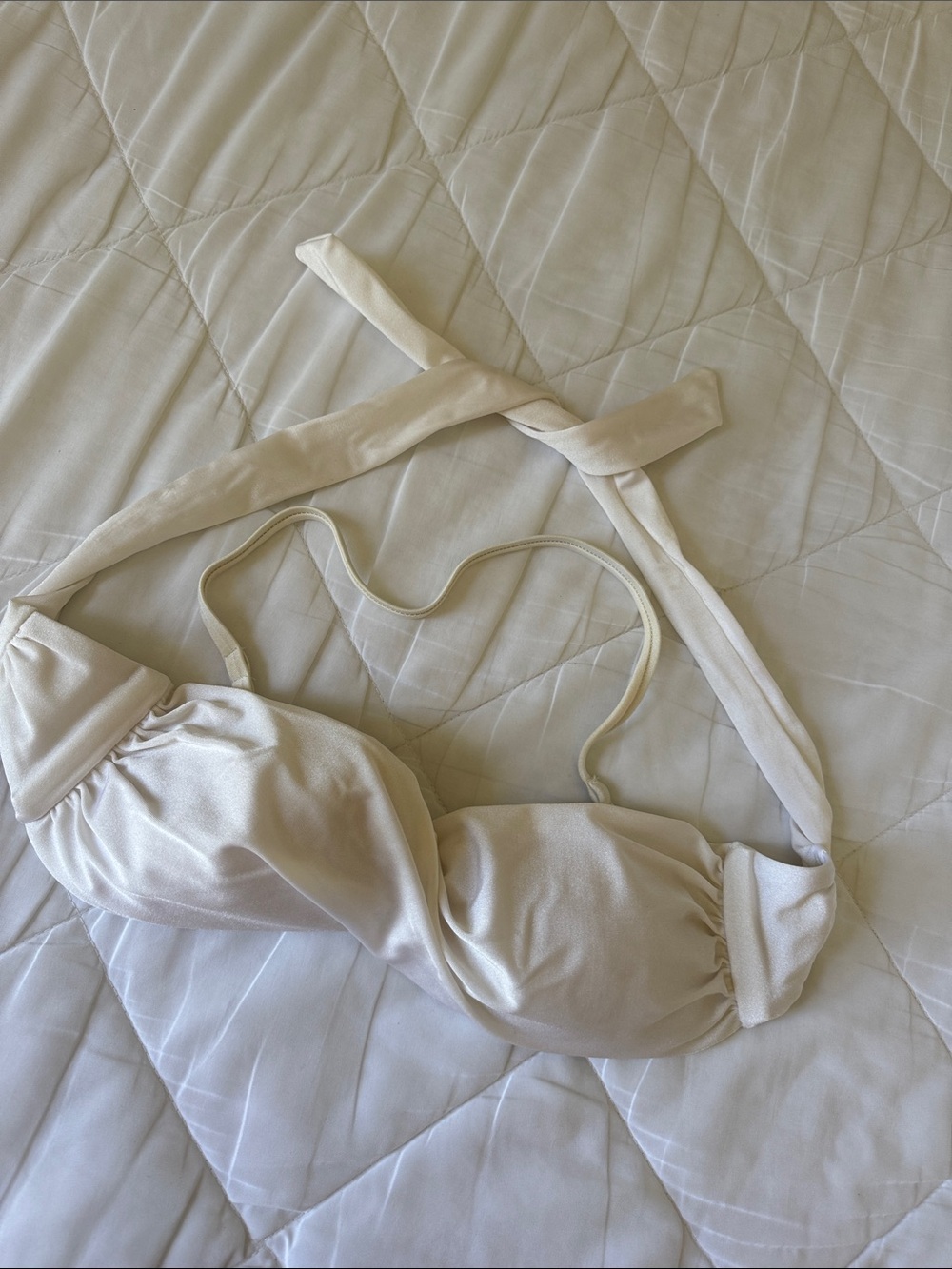 Luli Fama Cream Satin Halter Bikini Top